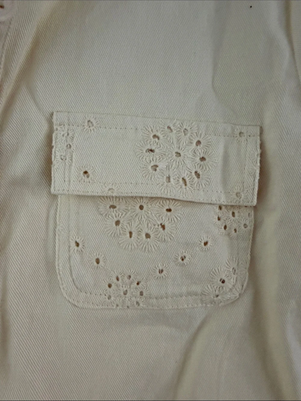 Solitaire Cream Eyelet Cropped Button-Front Top